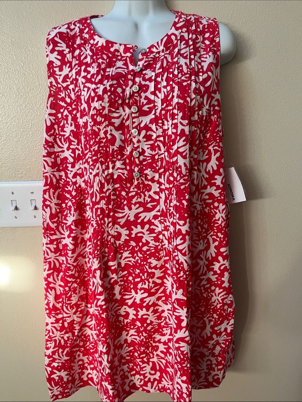 XLP Sonoma coral Pink and White Floral-Print mini Dress with Pockets